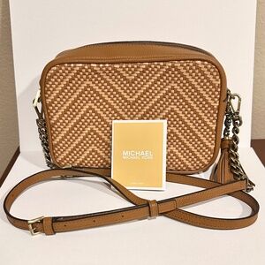 MICHAEL Michael Kors Woven Tan and Brown Crossbody Bag